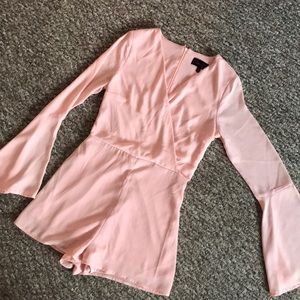 Light Pink Romper with Bell Sleeves and V Neck